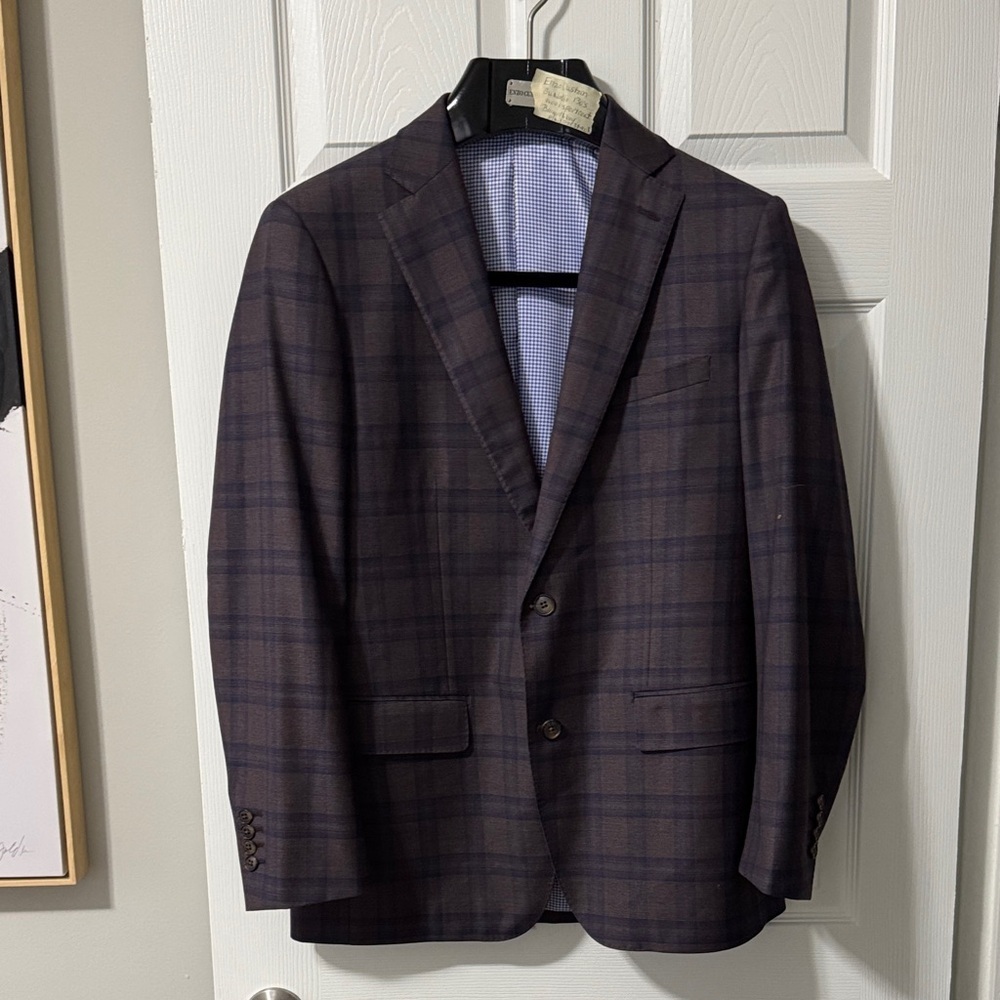 Plaid Two-Button Blazer in Brown & Navy